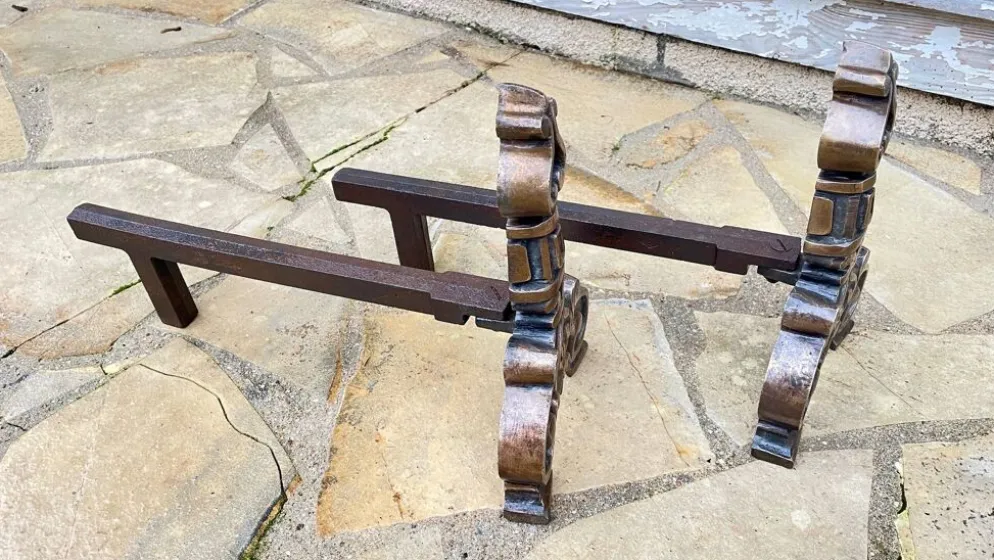 Paire de CHENETS Laiton Massif VINTAGE