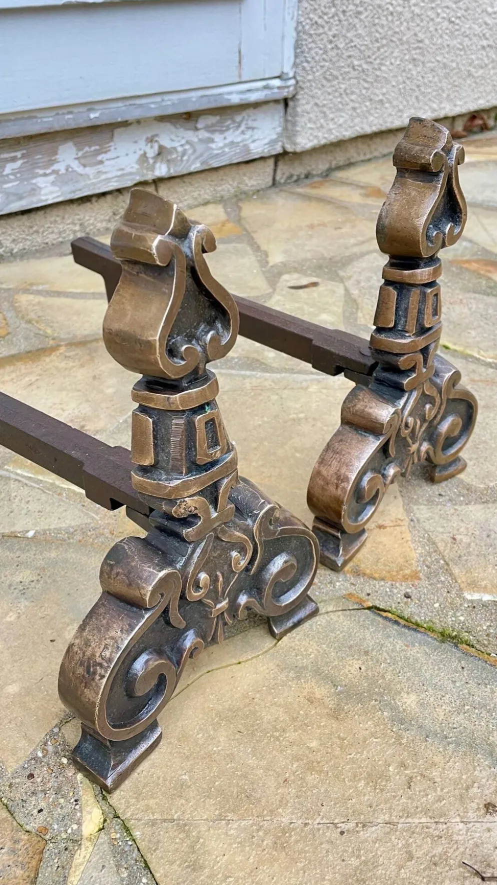 Paire de CHENETS Laiton Massif VINTAGE