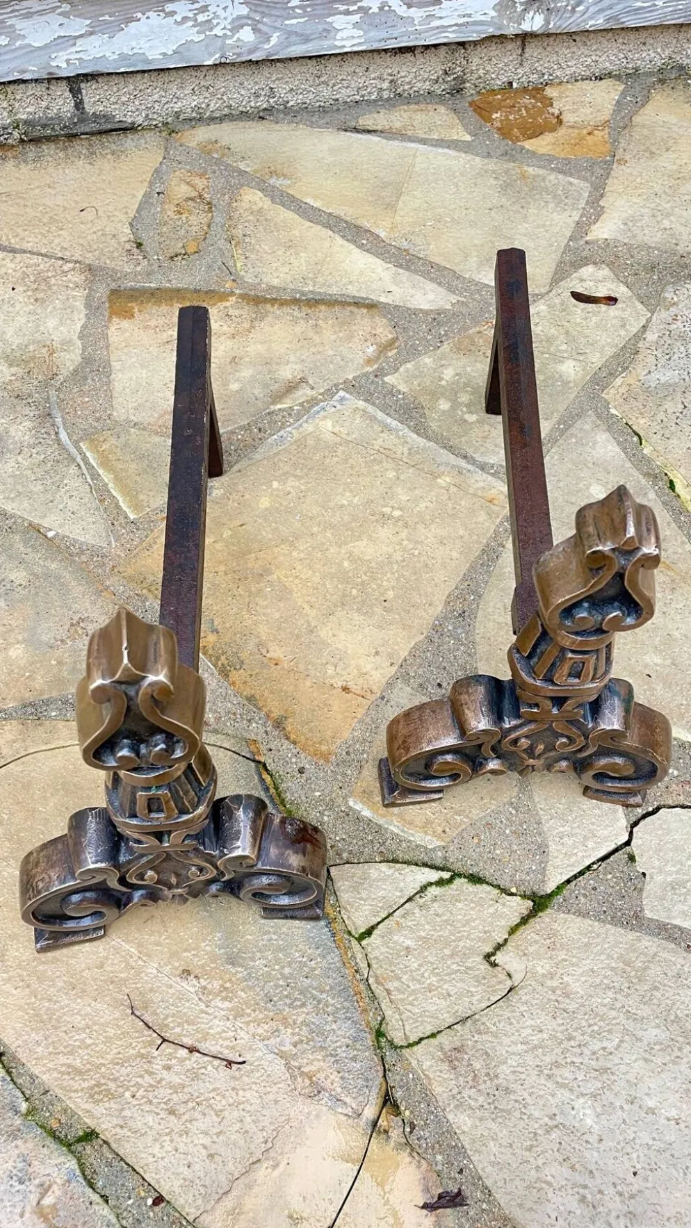 Paire de CHENETS Laiton Massif VINTAGE