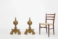 Paire de chenets néoclassique en cuivre du 20ème siècle, France, 1940, ensemble de 2