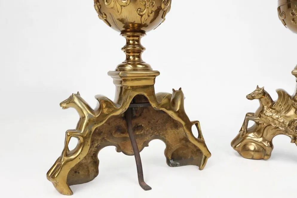 Paire de chenets néoclassique en cuivre du 20ème siècle, France, 1940, ensemble de 2