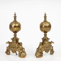Paire de chenets néoclassique en cuivre du 20ème siècle, France, 1940, ensemble de 2