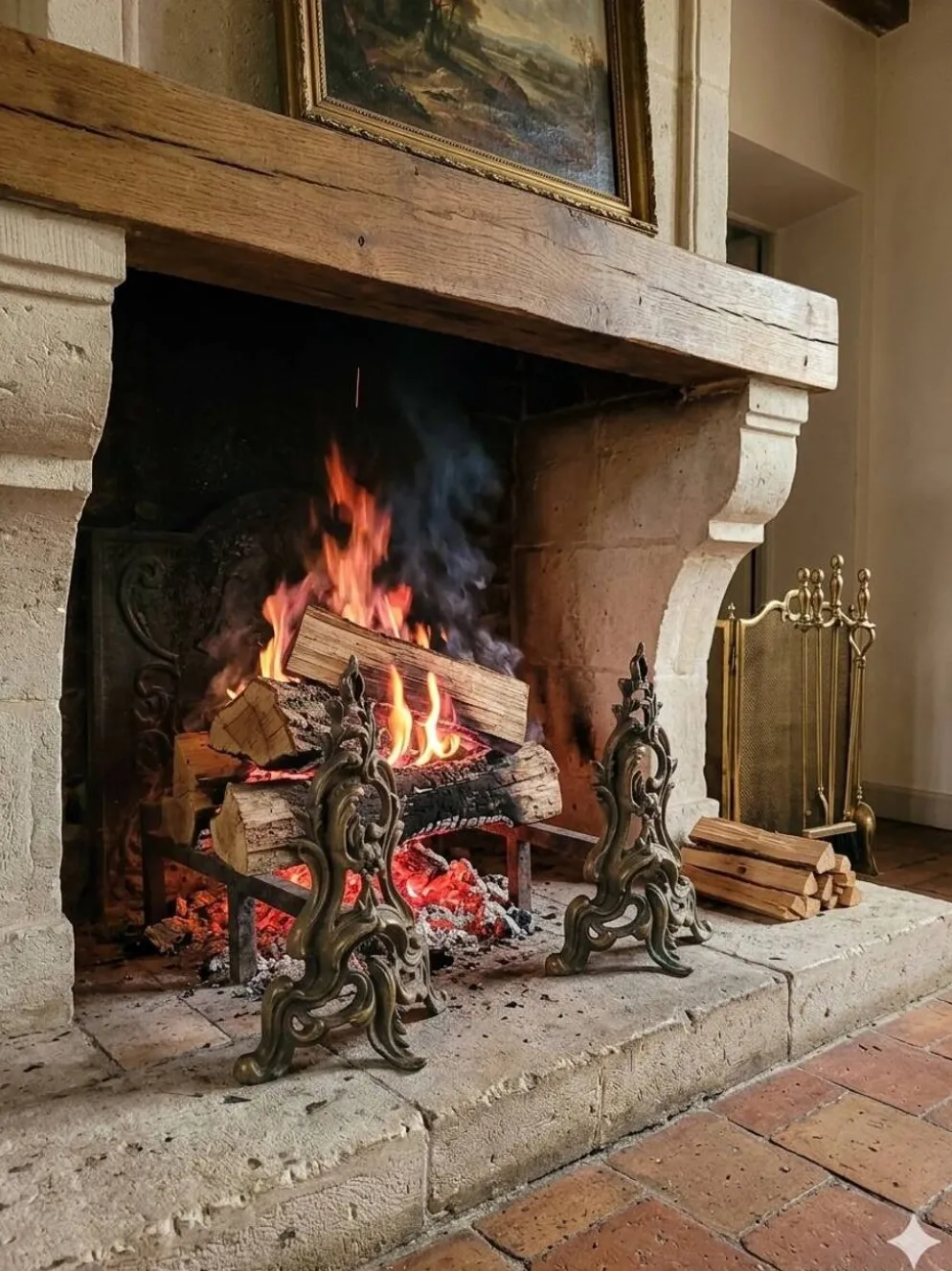 Paire de chenets style Louis XV en bronze