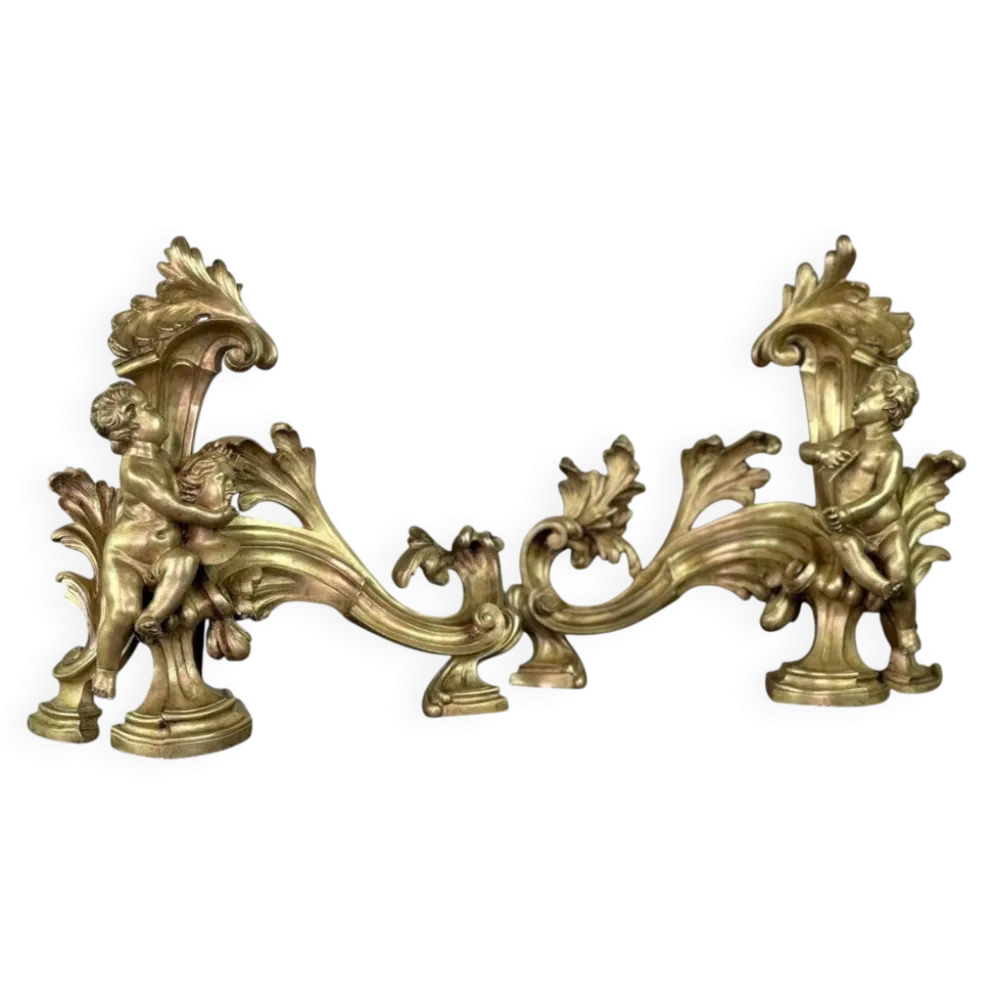 Paire de chenêts en bronze ciselé et doré d'après un modèle de Jacques Caffieri, Paris XIXème