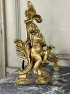 Paire de chenêts en bronze ciselé et doré d'après un modèle de Jacques Caffieri, Paris XIXème