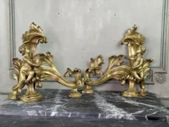 Paire de chenêts en bronze ciselé et doré d'après un modèle de Jacques Caffieri, Paris XIXème