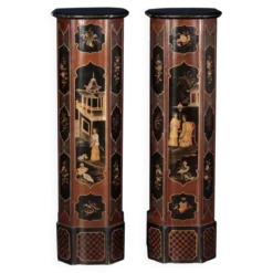 Paire de colonnes piédestaux de style chinoiserie