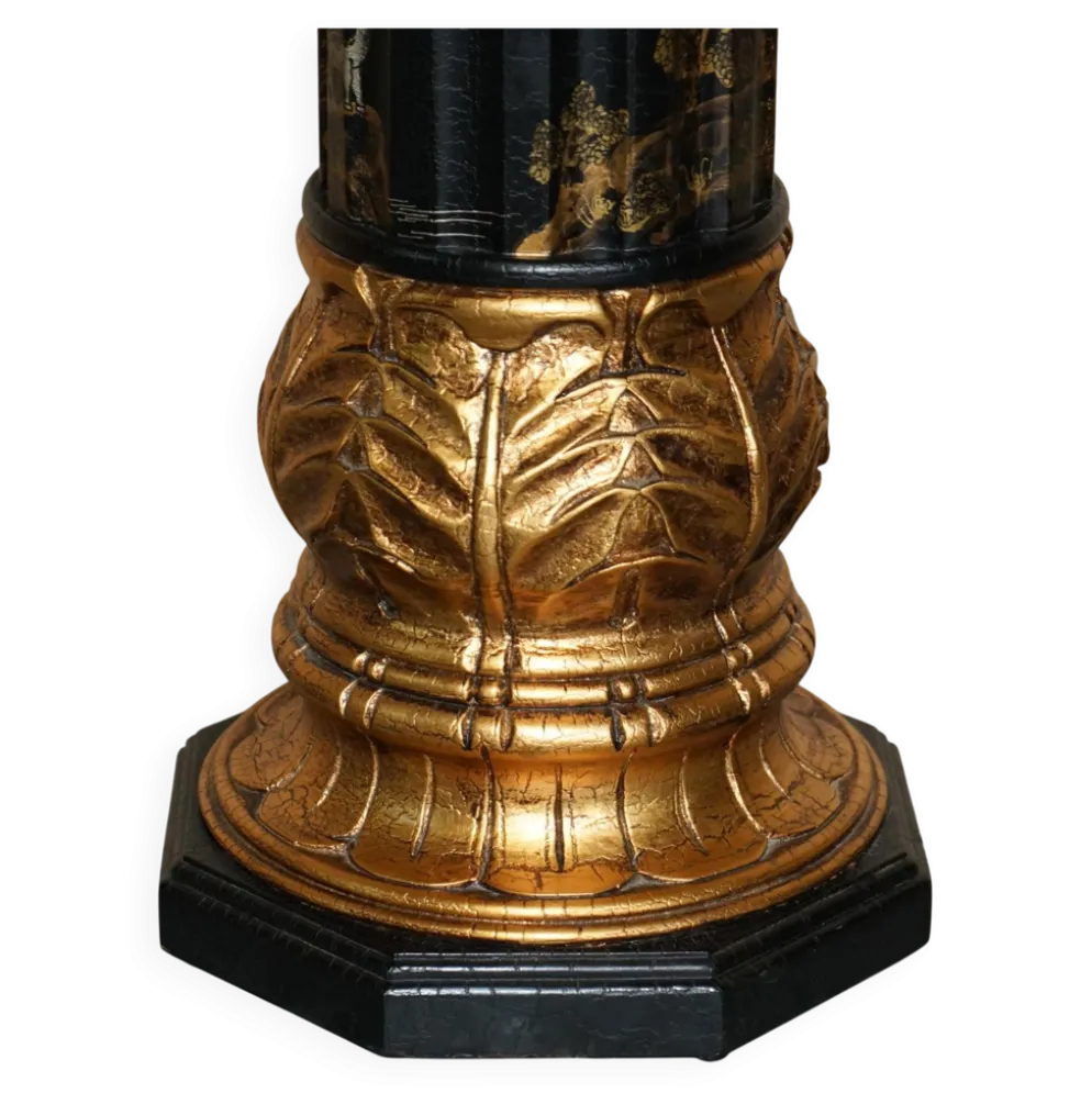 Paire de colonnes torchères laquées style néoclassique Chinoiserie