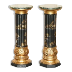 Paire de colonnes torchères laquées style néoclassique Chinoiserie
