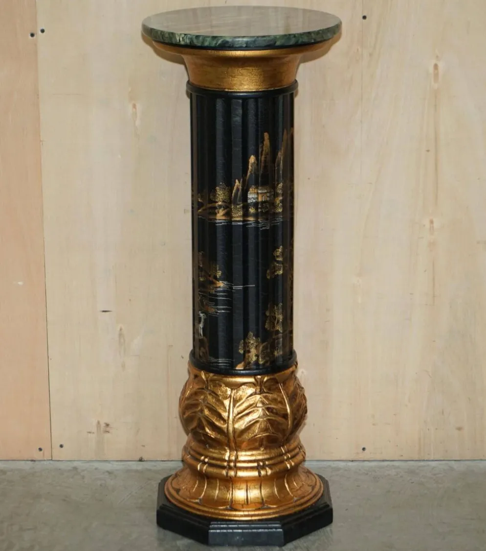 Paire de colonnes torchères laquées style néoclassique Chinoiserie