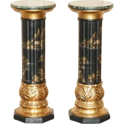 Paire de colonnes torchères laquées style néoclassique Chinoiserie