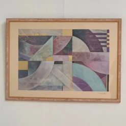 Paire de grandes lithographies abstraites géométriques en mixed media de Richard Hall avec de l'or.