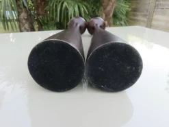 Paire de grands bougeoirs scandinaves en teck 1960 vintage