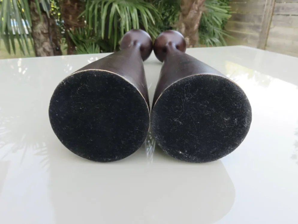 Paire de grands bougeoirs scandinaves en teck 1960 vintage