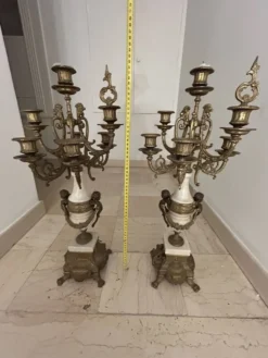 Paire de grands candélabres 7 feux - 69 cm - Bronze - Putti