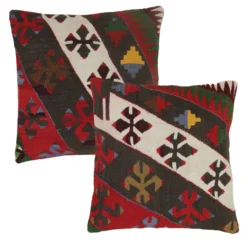 Paire de housses de coussin géométriques kilim turc tissé à plat