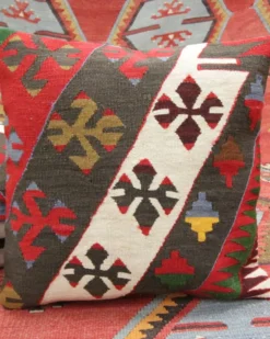 Paire de housses de coussin géométriques kilim turc tissé à plat