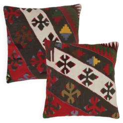 Paire de housses de coussin géométriques kilim turc tissé à plat