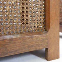 Paire de jardinières vintage en bois et panneaux de rotin tressé - années 1970