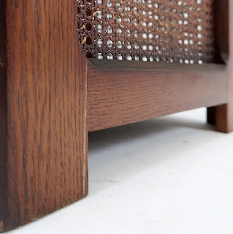 Paire de jardinières vintage en bois et panneaux de rotin tressé - années 1970