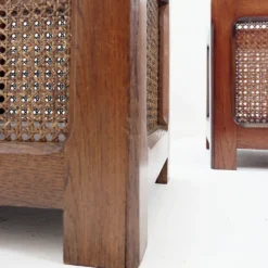 Paire de jardinières vintage en bois et panneaux de rotin tressé - années 1970