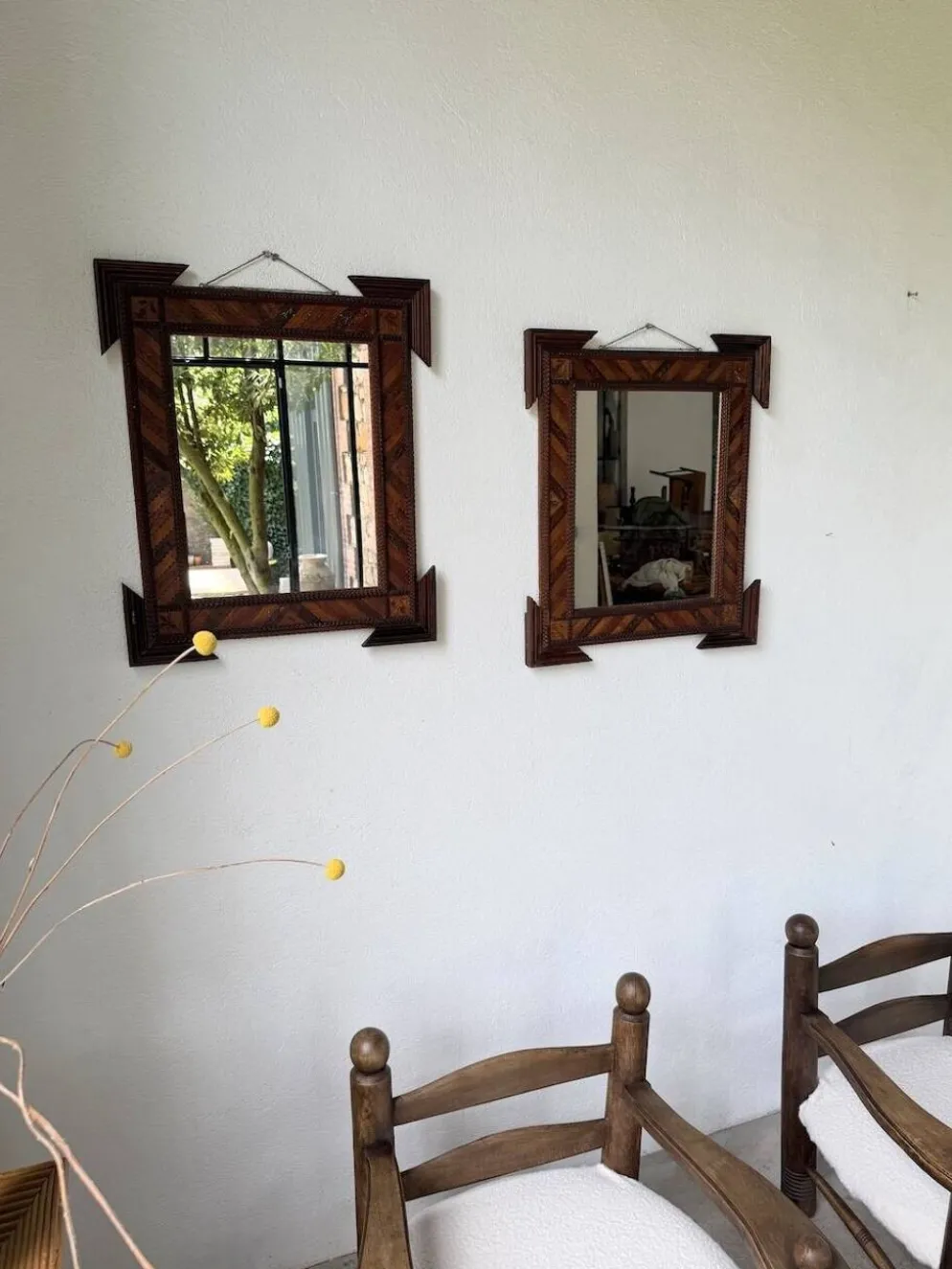 Paire de miroir bois style tramp art
