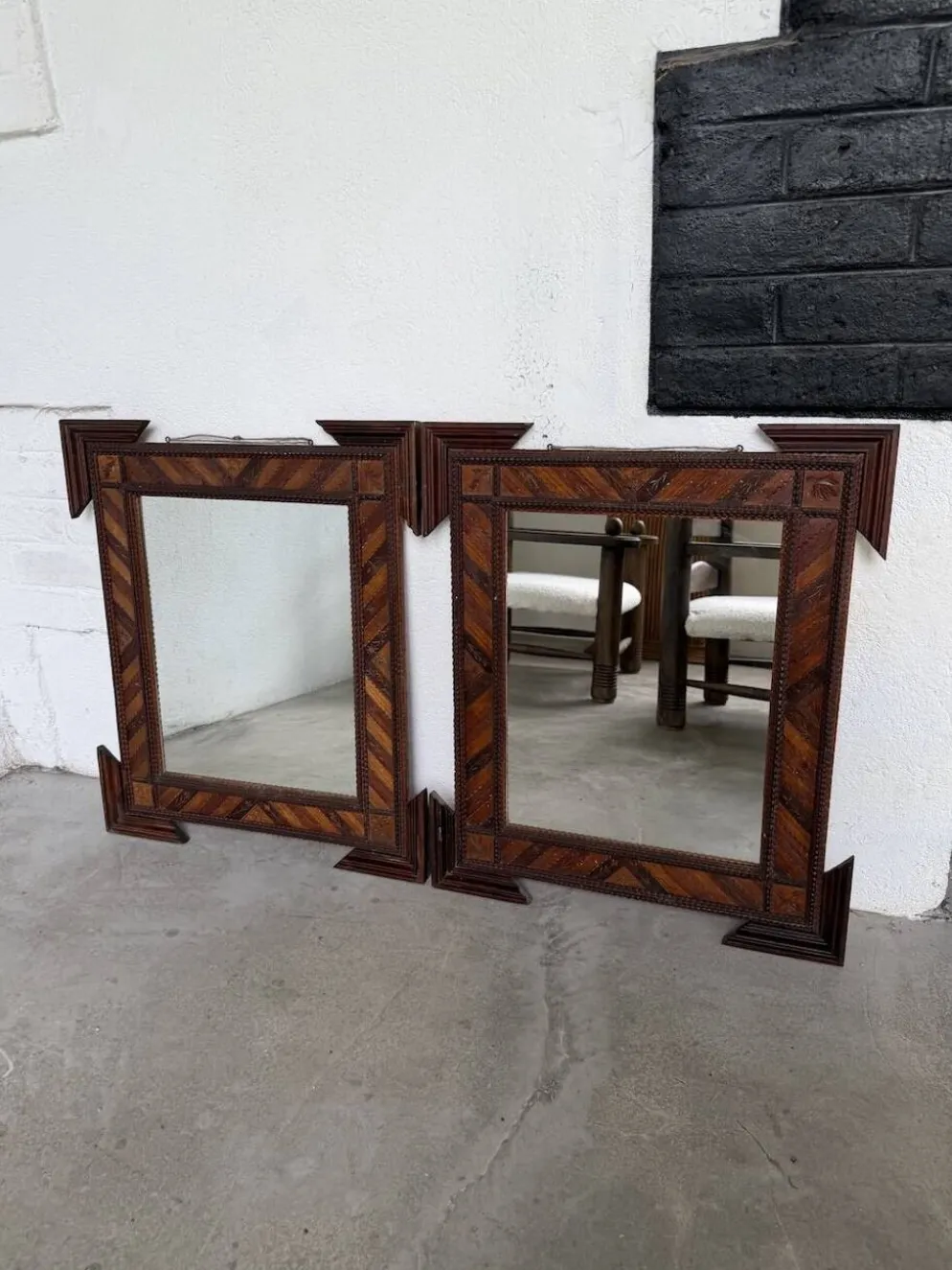 Paire de miroir bois style tramp art