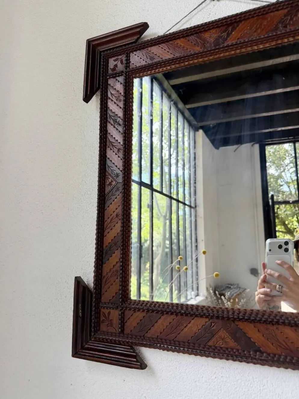 Paire de miroir bois style tramp art