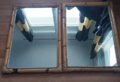 Paire de miroirs vintage en bambou et rotin