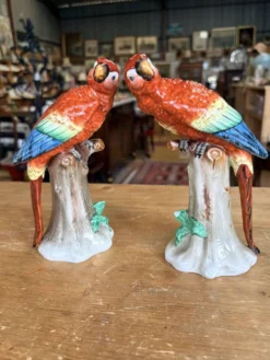 Paire de perroquets en porcelaine Sitzendorf – Allemagne