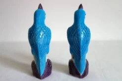 Paire de perroquets en porcelaine chinoise émaillée, années 60
