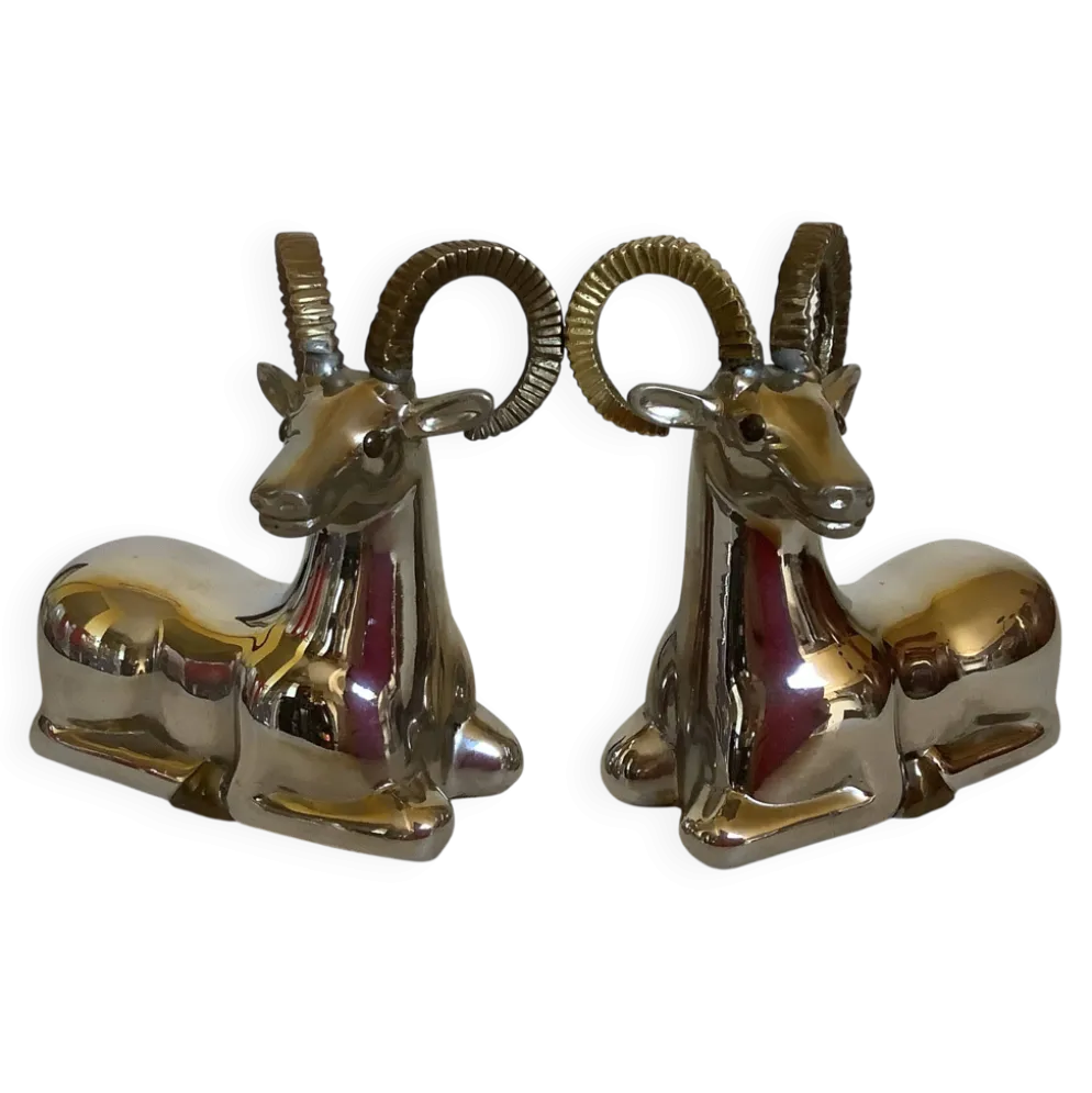 Paire de petits serre livres mouflons zoomorphe
