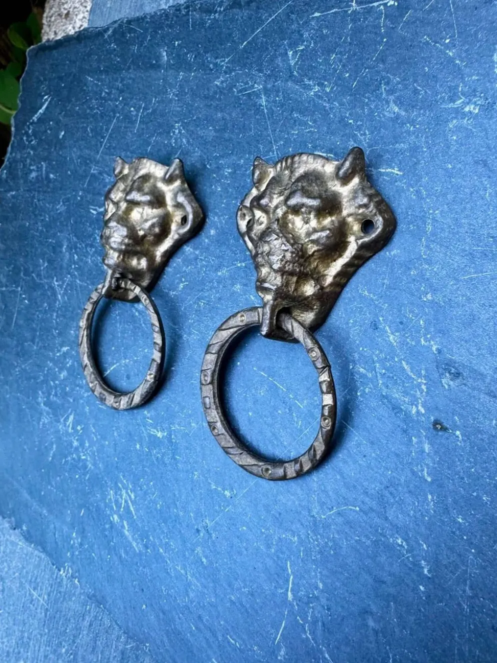 Paire de poignées de tiroir en bronze diable Art Nouveau