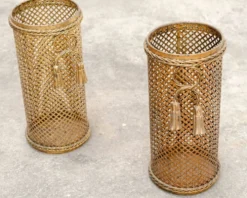 Paire de porte-parapluies vintage dorés 1950