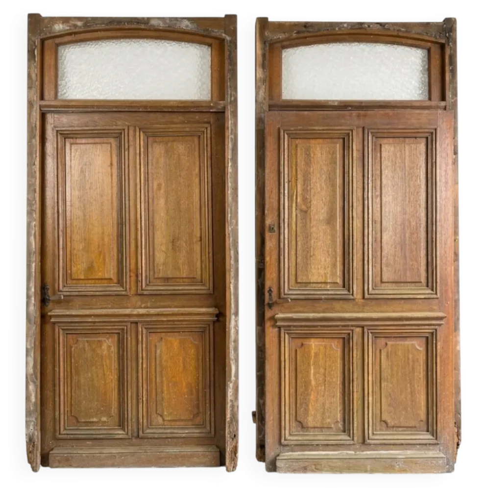 Paire de portes d'entrée en chêne massif, XIXe