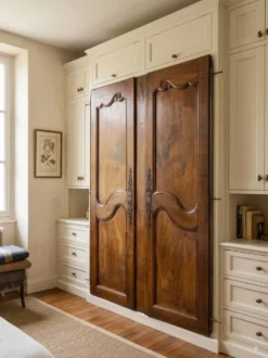 Paire de portes de placard style Louis XV en merisier massif