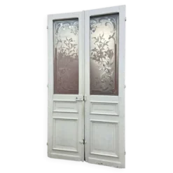 Paire de portes de séparation Art nouveau en verre gravé