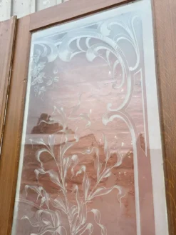 Paire de portes de séparation Art nouveau en verre gravé