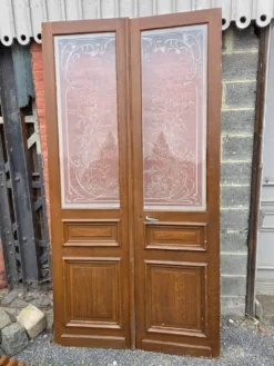 Paire de portes de séparation Art nouveau en verre gravé