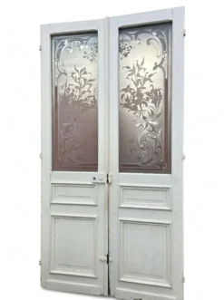 Paire de portes de séparation Art nouveau en verre gravé