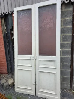Paire de portes de séparation Art nouveau en verre gravé