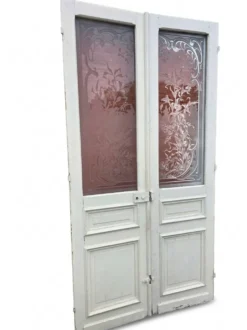 Paire de portes de séparation Art nouveau en verre gravé