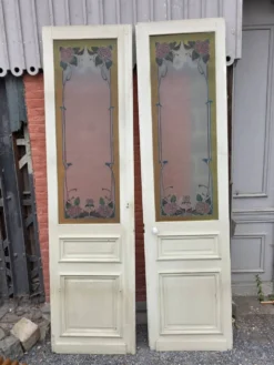 Paire de portes de séparation Art nouveau à verre émaillé