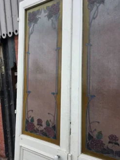 Paire de portes de séparation Art nouveau à verre émaillé