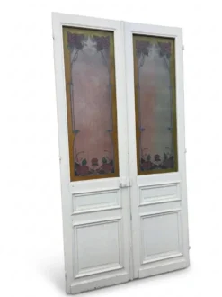 Paire de portes de séparation Art nouveau à verre émaillé