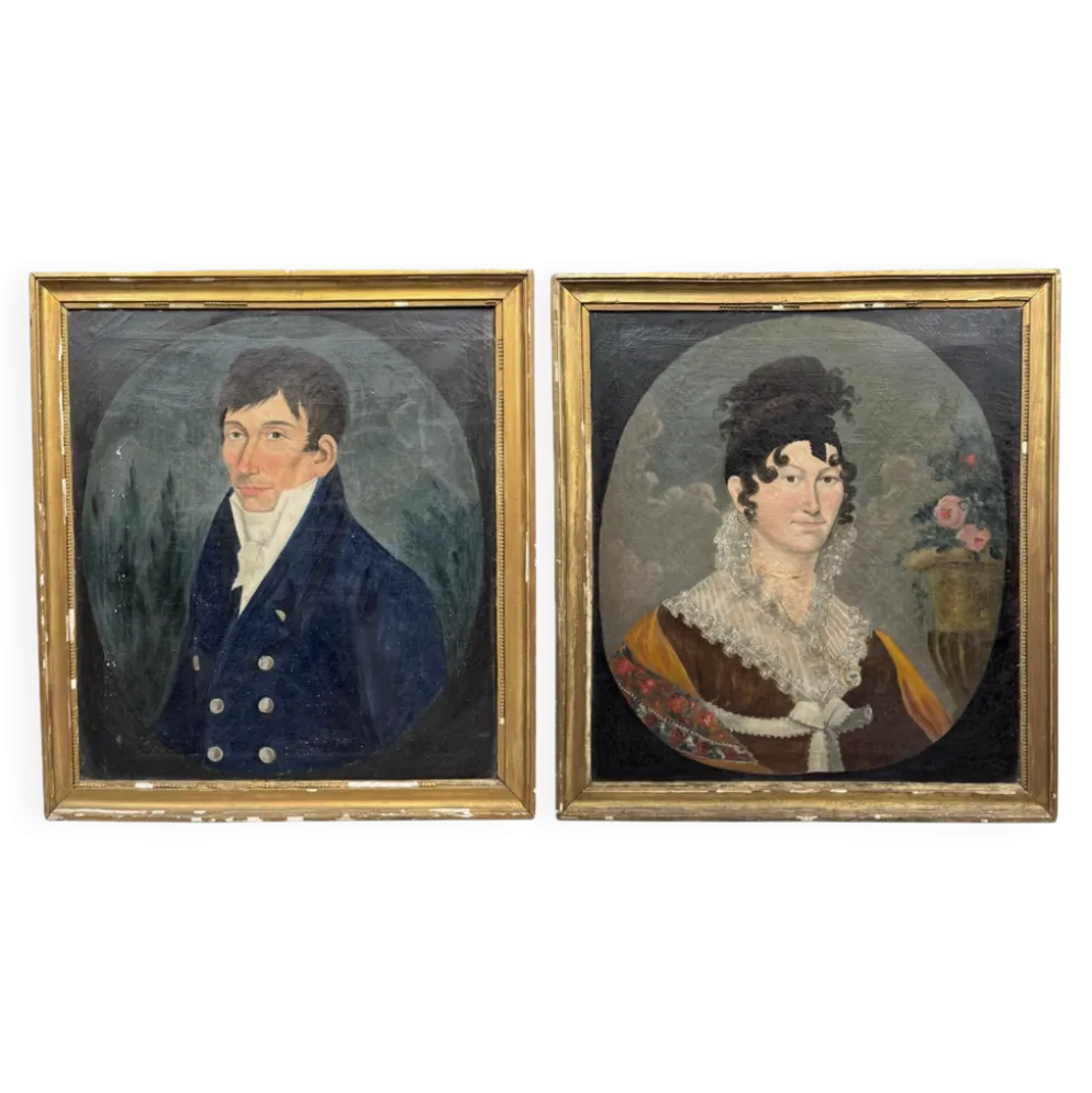 Paire de portraits style shabby chic