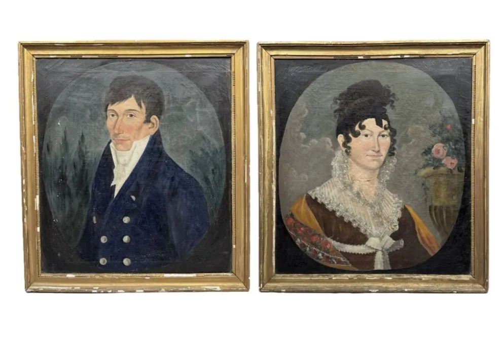 Paire de portraits style shabby chic