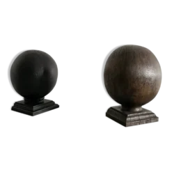 Paire de sculptures rondes vintage en bois noir et marron