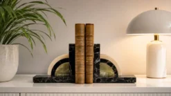 Paire de serre-livres Art Déco en marbre et onyx vert – Années 1930-1950