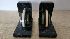 Paire de serre-livres Art Déco en marbre et onyx vert – Années 1930-1950
